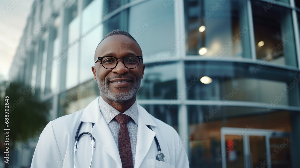 Portrait of a doctor in front of the hospital Portrait of a doctor in front of the hospital