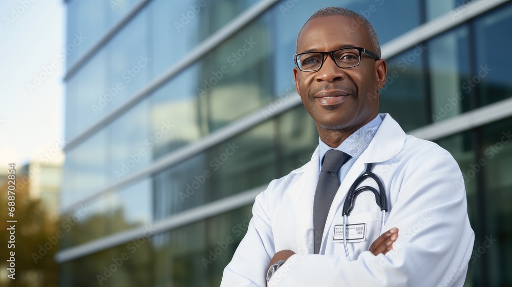 Fototapeta premium Portrait of a doctor in front of the hospital
