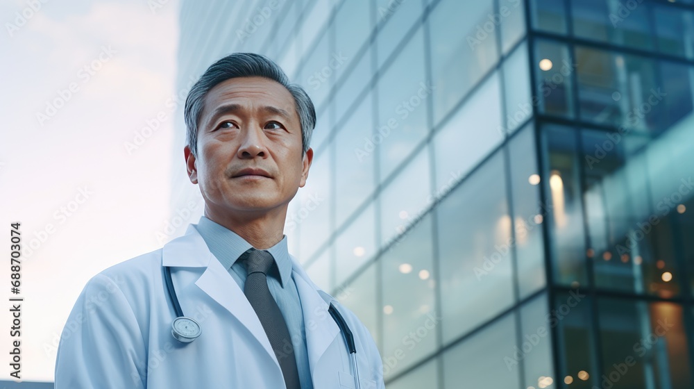 Portrait of a doctor in front of the hospital