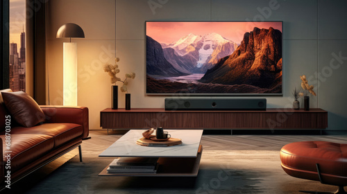 Modern Smart Home entertainment room with high-end audiovisual