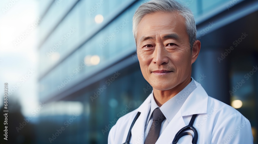 Portrait of a doctor in front of the hospital Portrait of a doctor in front of the hospital