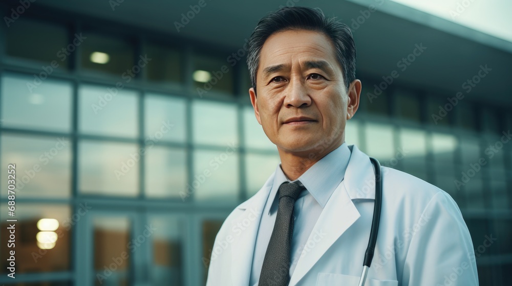 Portrait of a doctor in front of the hospital Portrait of a doctor in front of the hospital