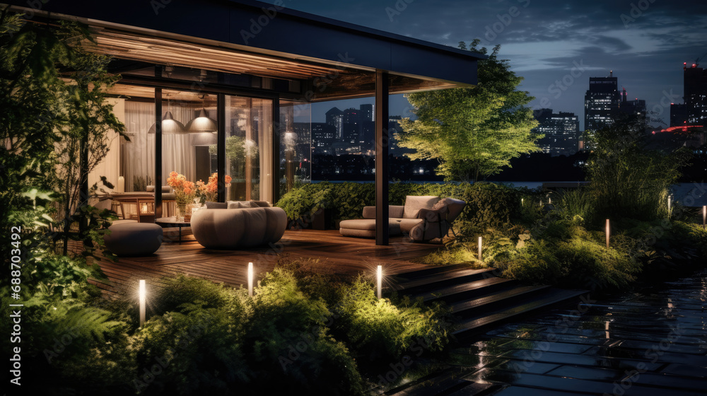 Smart Home rooftop garden with greenery automation and LED lights Smart Home rooftop garden with greenery automation and LED lights
