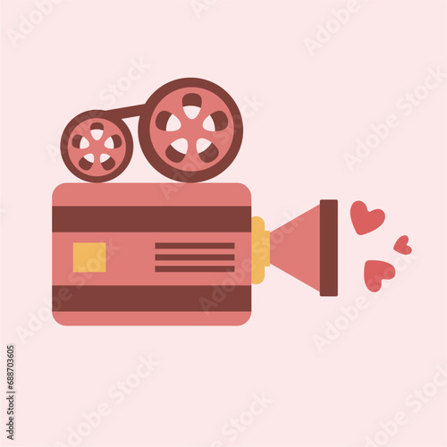 Flat Design Illustration with Video Camera at Love