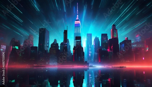 Amazing futuristic illustration drawing of New York.