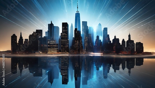 Amazing futuristic illustration drawing of New York.