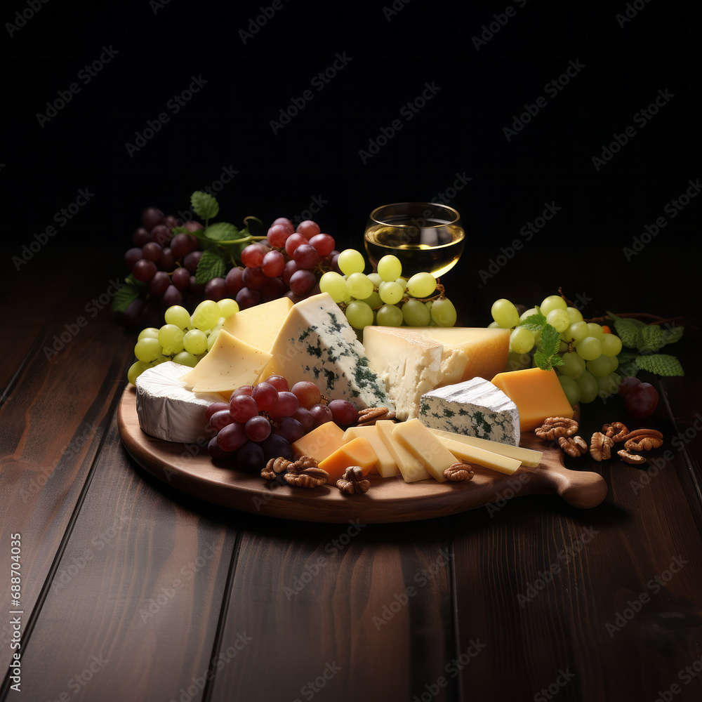 still life with fruit and cheese