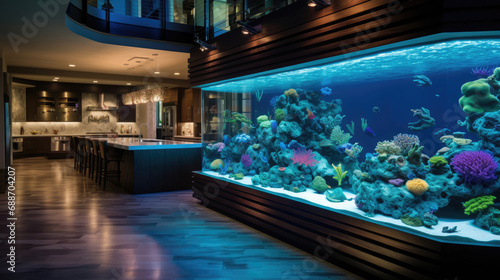 Automated panoramic aquarium in Smart Home vibrant