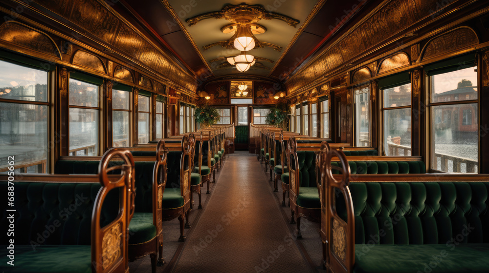 Luxurious Vintage Railcar Art Nouveau Style Velvet Upholstery Classic Elegance