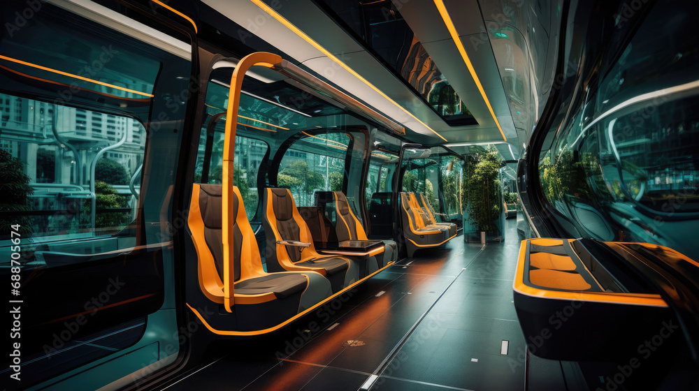 Futuristic Autonomous Bus Interior Modular Seating Smart Displays