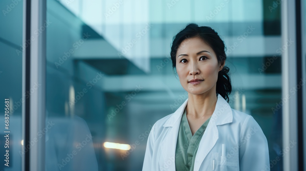 Portrait of a doctor in front of the hospital Portrait of a doctor in front of the hospital