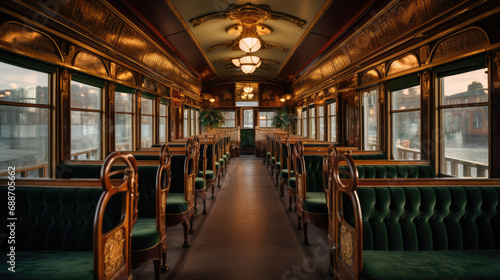 Luxurious Vintage Railcar Art Nouveau Style Velvet Upholstery Classic Elegance