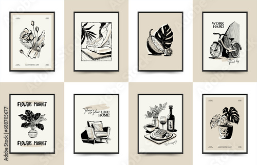 Modern Art Aesthetic influencer lifestyle Poster. Matisse Abstract Set, Aesthetic Modern, feminine, Boho Decor, Minimalist, Illustration, Poster, Postcard. Aesthetic minimalist design.