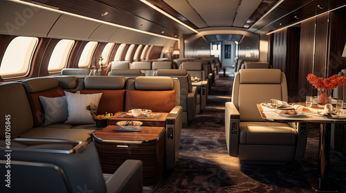 Luxurious Airliner Lounge Plush Seating Gourmet Dining Exclusive Amenities © javier