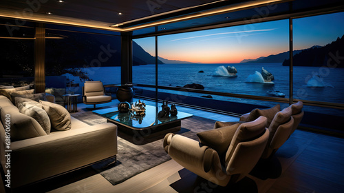 Superyacht Cinema Plush Seating AV Technology Starlit Ceiling Ocean Views © javier