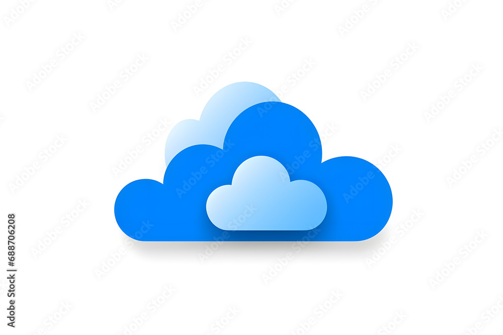 Blue cloud with multiple layers and shadows on white background Blue cloud with multiple layers and shadows on white background