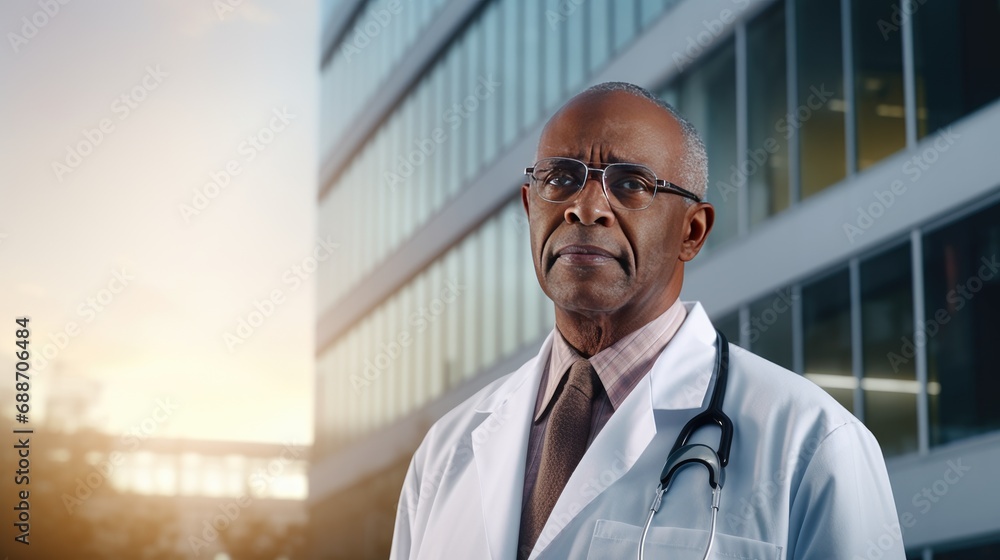Portrait of a doctor in front of the hospital Portrait of a doctor in front of the hospital