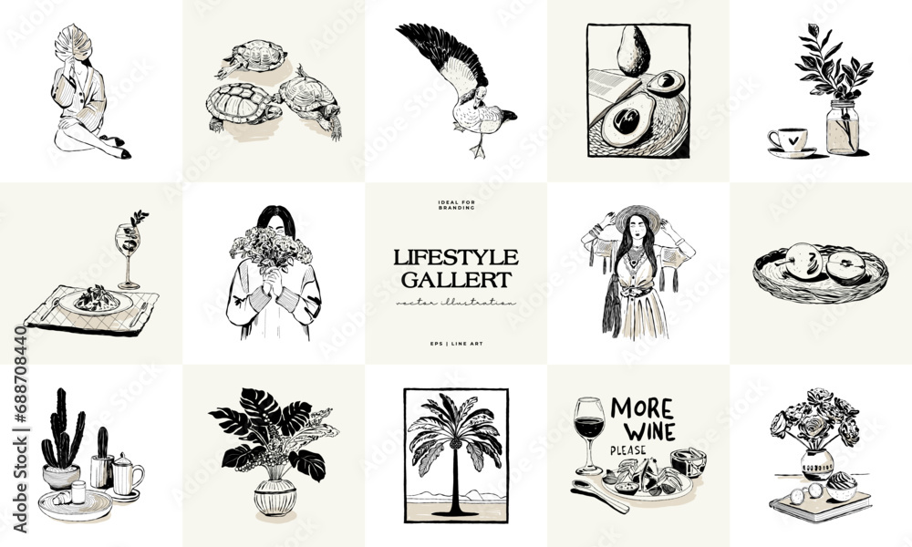 Modern Art Aesthetic influencer lifestyle illustration. Matisse Abstract Set, Aesthetic Modern, feminine, Boho Decor, Minimalist, Illustration, Poster, Postcard. Aesthetic minimalist design.