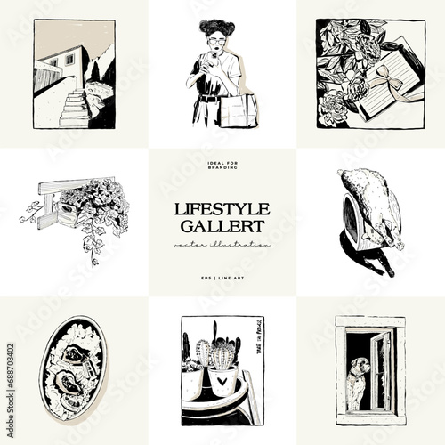 Modern Art Aesthetic influencer lifestyle illustration. Matisse Abstract Set, Aesthetic Modern, feminine, Boho Decor, Minimalist, Illustration, Poster, Postcard. Aesthetic minimalist design.