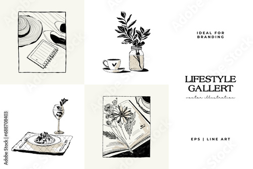 Modern Art Aesthetic influencer lifestyle illustration. Matisse Abstract Set, Aesthetic Modern, feminine, Boho Decor, Minimalist, Illustration, Poster, Postcard. Aesthetic minimalist design.