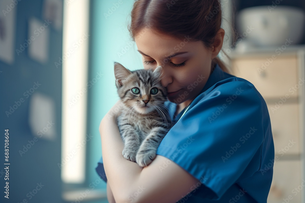 Female veterinarian doctor is holding a cat in her hands Female veterinarian doctor is holding a cat in her hands