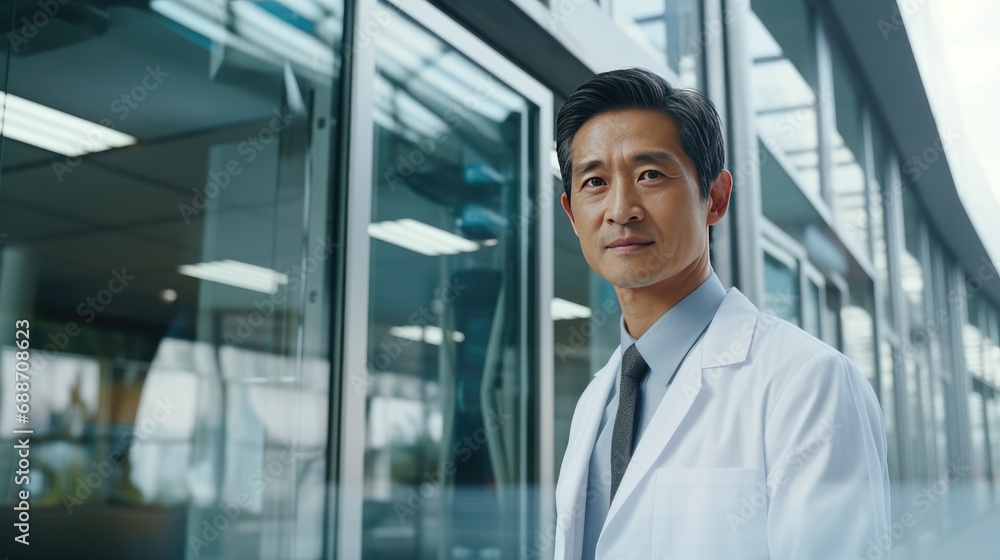 Portrait of a doctor in front of the hospital Portrait of a doctor in front of the hospital