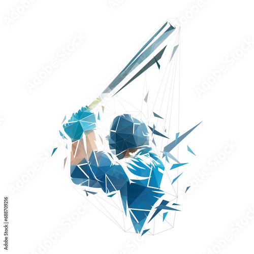 Baseball player logo, baseball batter, isolated low poly vector illustration