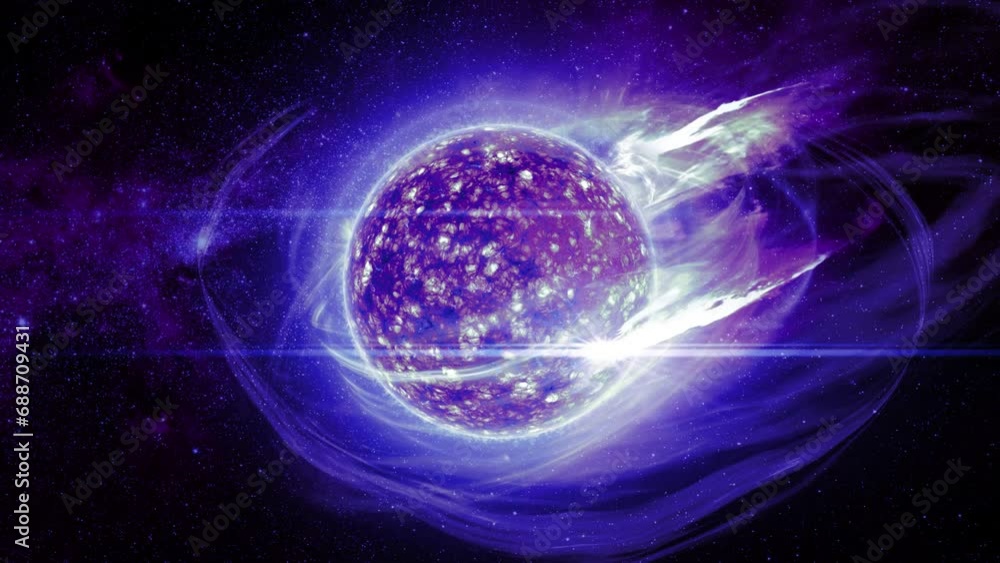 A sci-fi animation featuring a purple sun moving through space, leave a cloudy trail of debris, over a star background. To learn how you can customize this animation, see my profile. A sci-fi animation featuring a purple sun moving through space, leave a cloudy trail of debris, over a star background. To learn how you can customize this animation, see my profile.