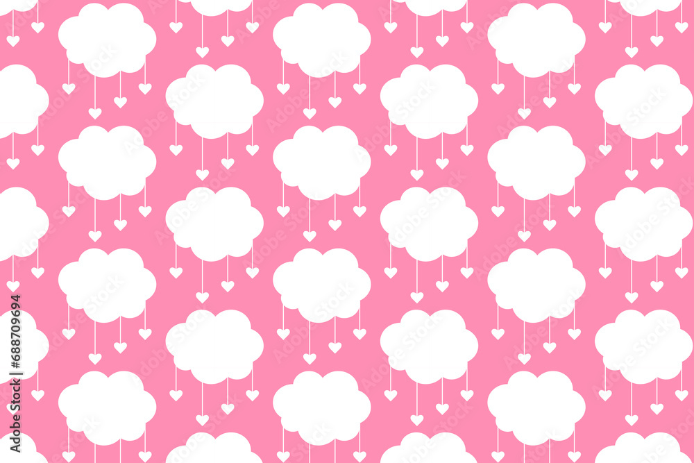 Cute pattern of Clouds with hearts seamless illustration. Romantic pattern. Vector illustration