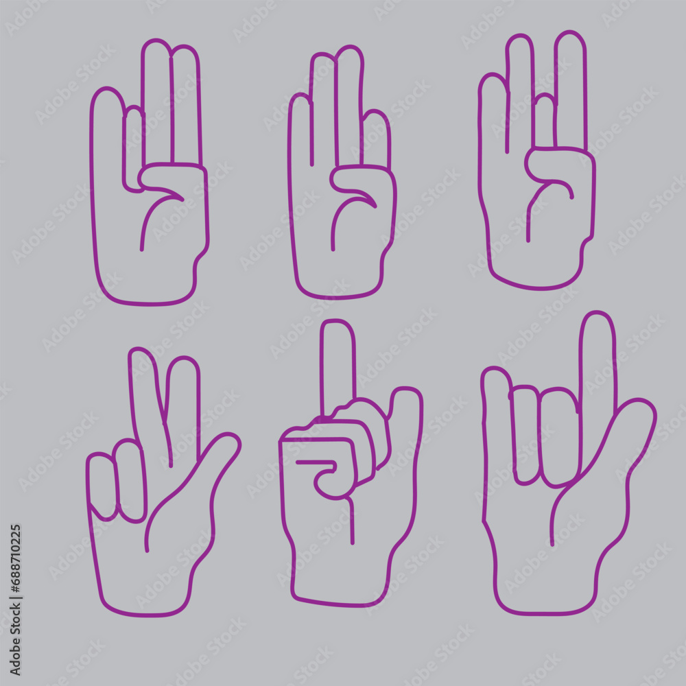 Fototapeta premium Hand Gestures Sign Black Thin Line Icon Set Include of Fist, Forefinger, Ok and Victory. Vector illustration of Icons