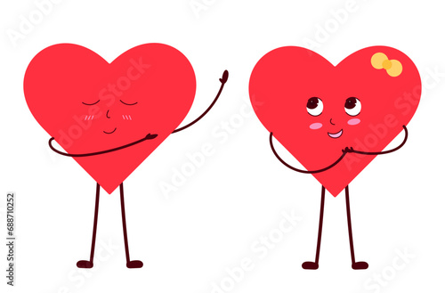 Cartoon character heart. Cute couple in love, in different poses. Romantic hearts, positive emotions. Valentine's Day and all lovers. Vector illustratio