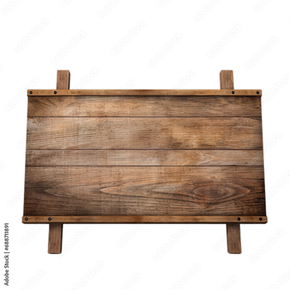 Old wooden signboard, wooden board, plank isolated on transparent white background.