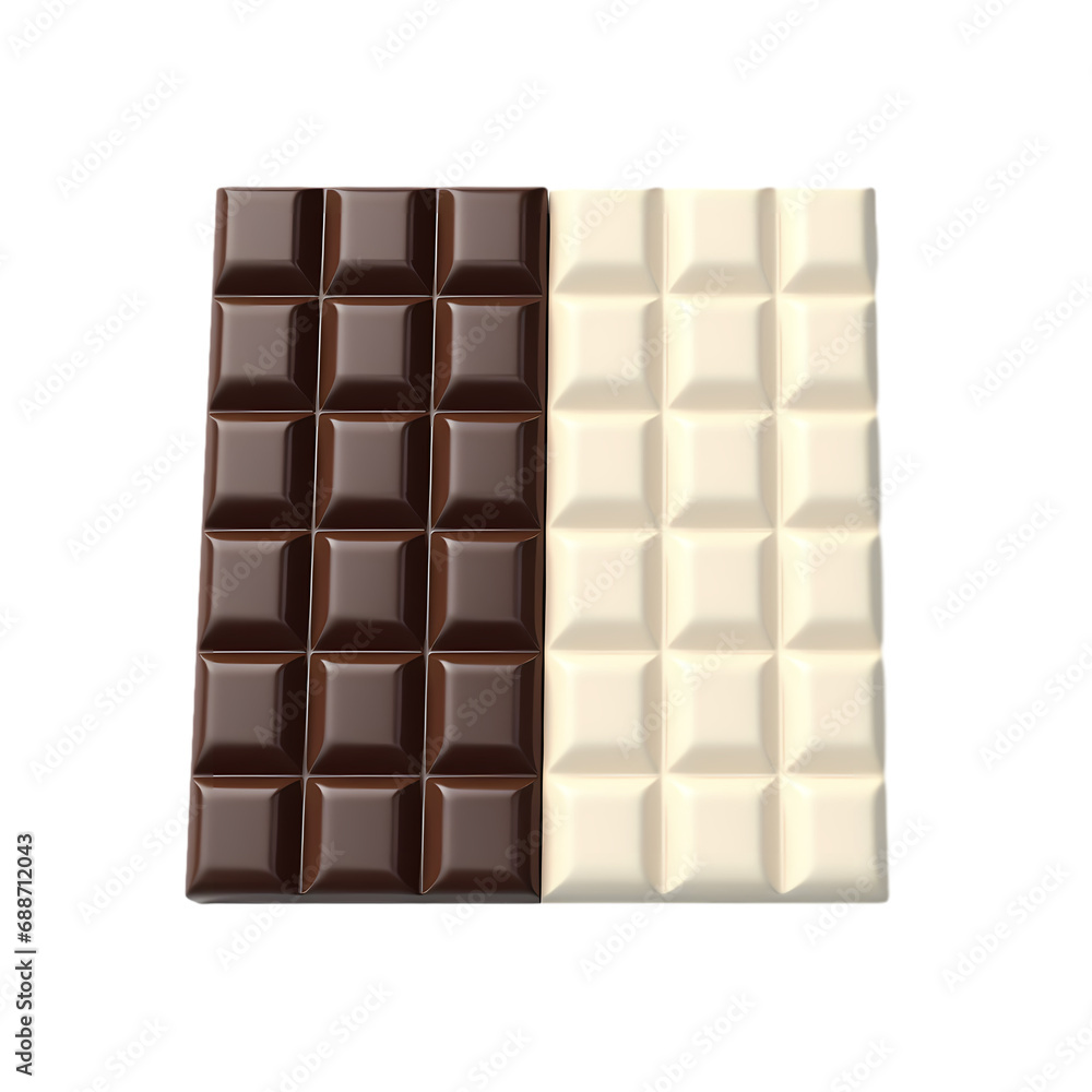 White and black chocolate bars isolated on transparent background White and black chocolate bars isolated on transparent background