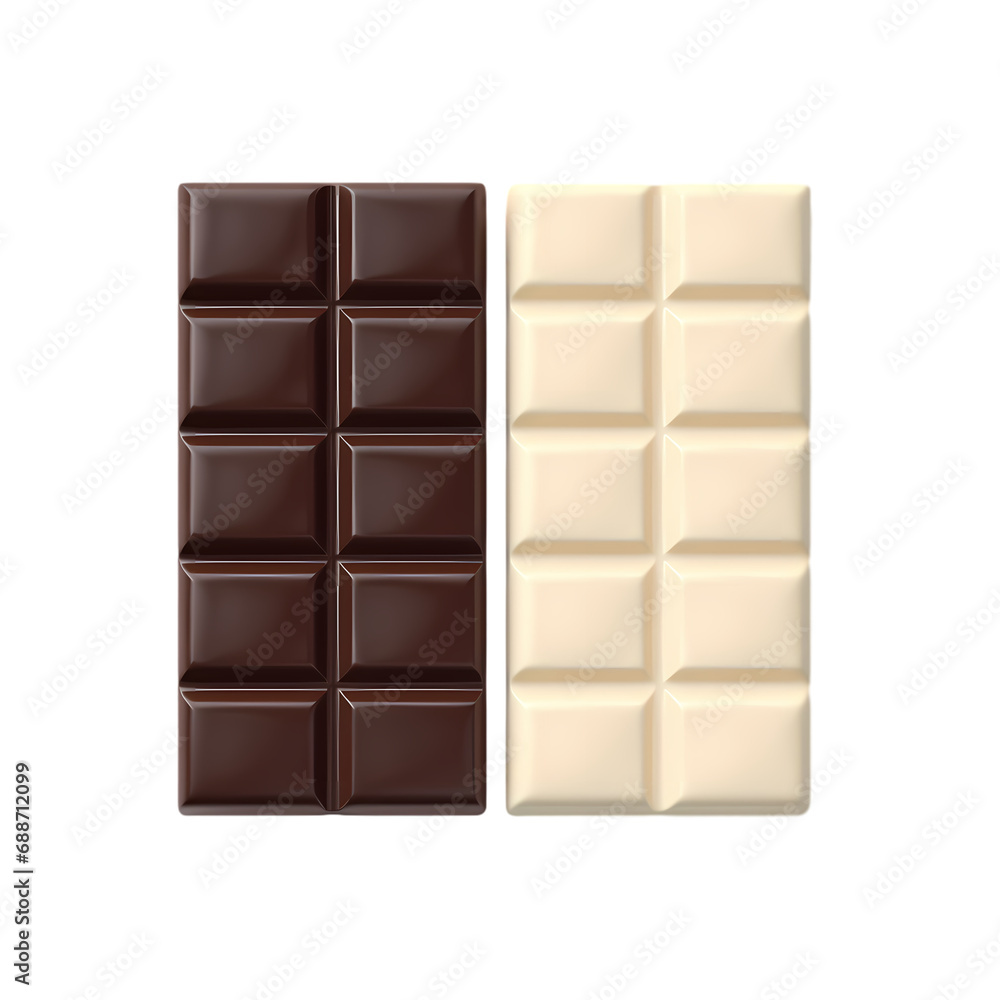 White and black chocolate bars isolated on transparent background White and black chocolate bars isolated on transparent background