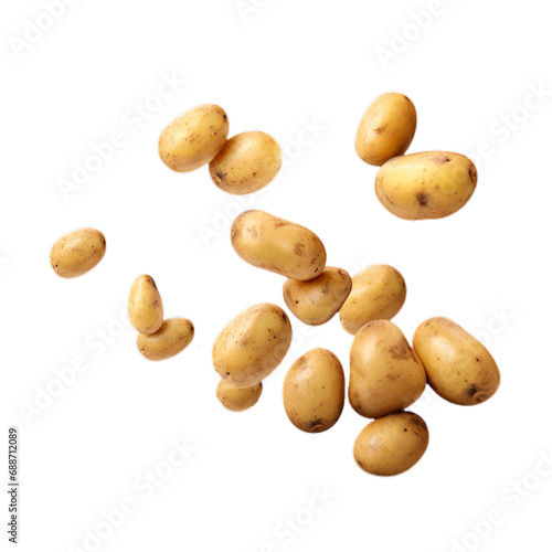 Falling fresh potatoes vegetable isolated on transparent backgorund.