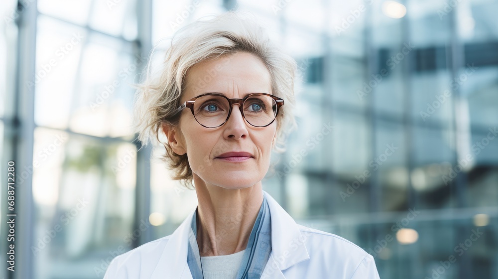 Portrait of a doctor in front of the hospital Portrait of a doctor in front of the hospital