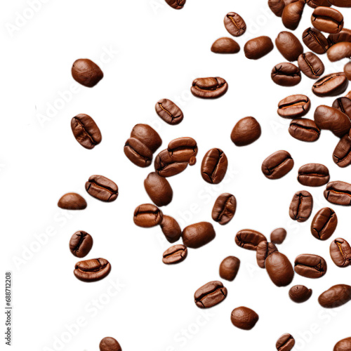 Falling coffee beans isolated on transparent backgorund.