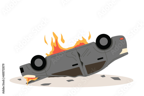 Car accident. Crash, collision at road traffic. Auto collision. Damaged vehicles, road accident collision
