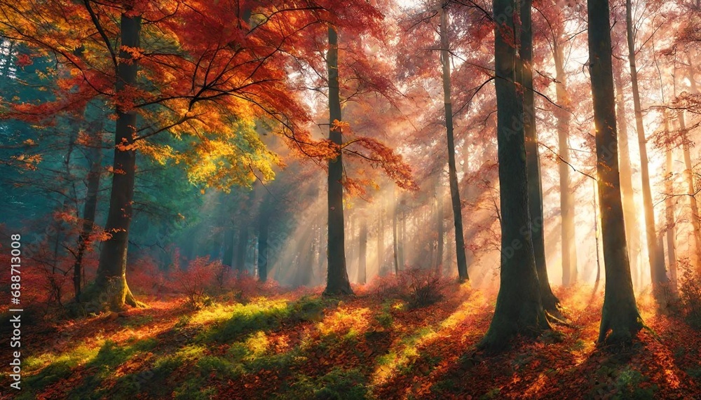 autumn forest in the morning