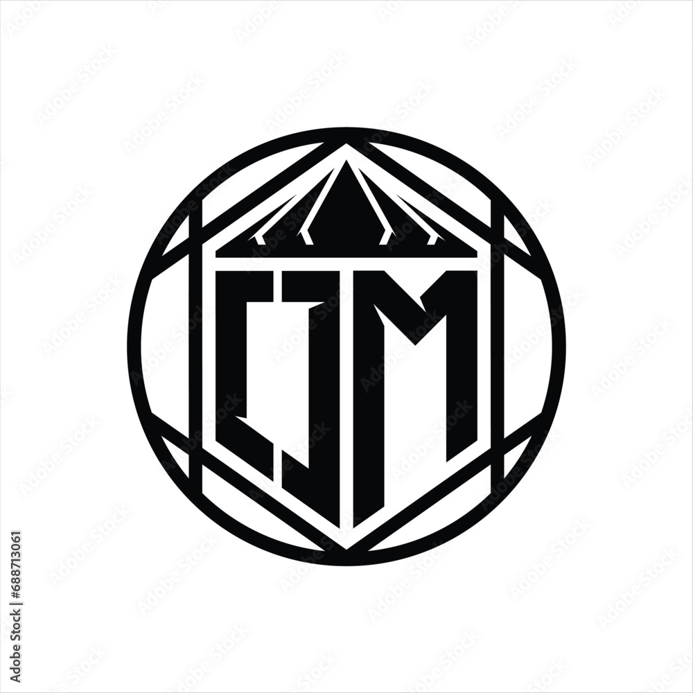 OM Letter Logo monogram hexagon slice crown sharp shield shape isolated circle abstract style design OM Letter Logo monogram hexagon slice crown sharp shield shape isolated circle abstract style design