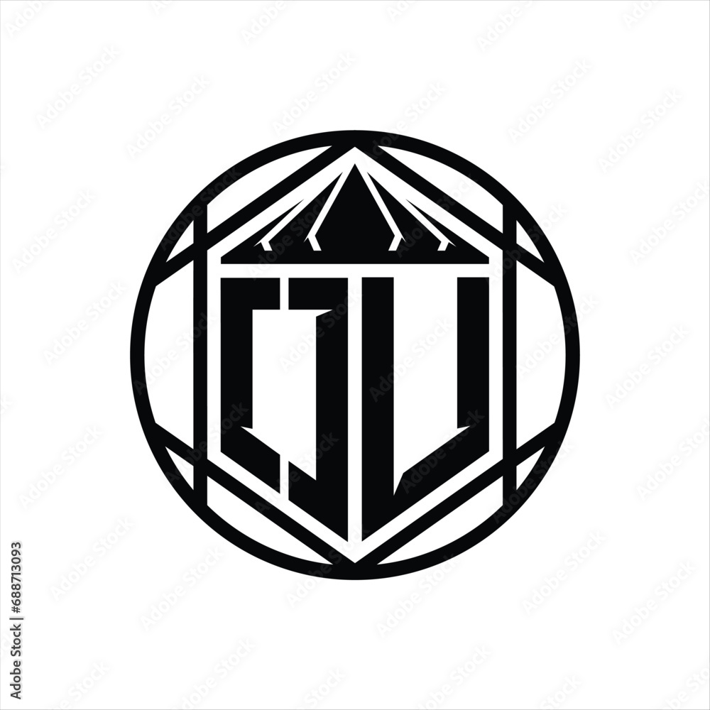 OU Letter Logo monogram hexagon slice crown sharp shield shape isolated circle abstract style design OU Letter Logo monogram hexagon slice crown sharp shield shape isolated circle abstract style design
