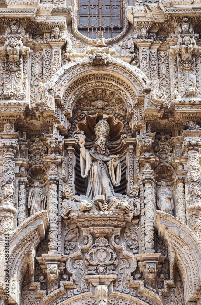 Detail of the main entrance of the church of San Agustin, Lima, Peru