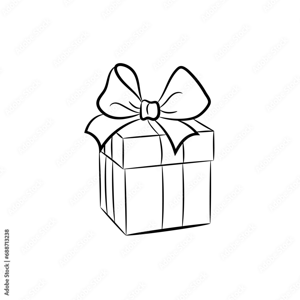 Gift box with bow. Black and white vector illustration, coloring book. Gift box with bow. Black and white vector illustration, coloring book.