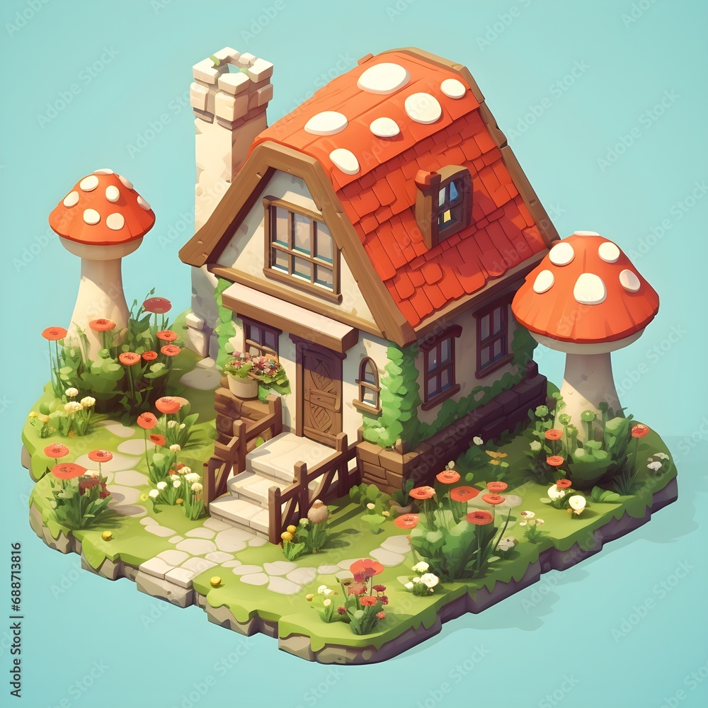 3D Isometric Mushroom House Illustration 3D Isometric Mushroom House Illustration