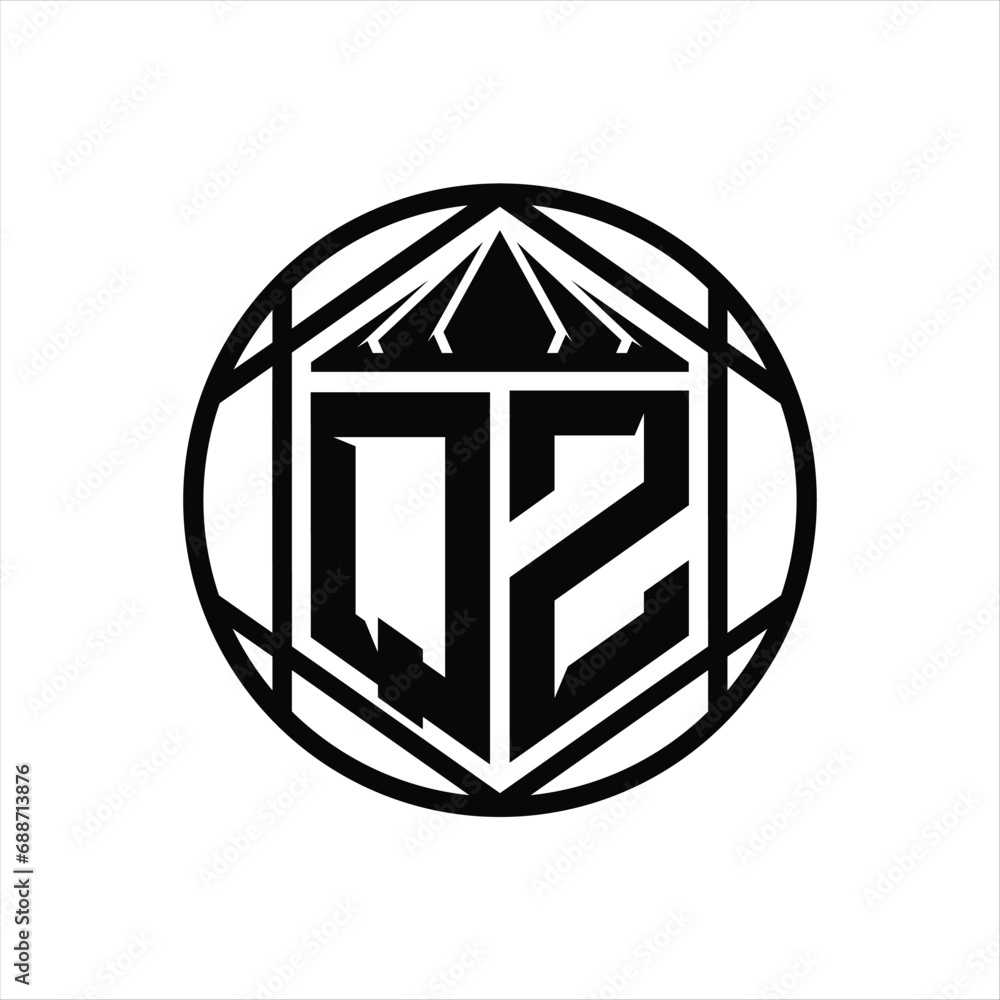 QZ Letter Logo monogram hexagon slice crown sharp shield shape isolated circle abstract style design QZ Letter Logo monogram hexagon slice crown sharp shield shape isolated circle abstract style design