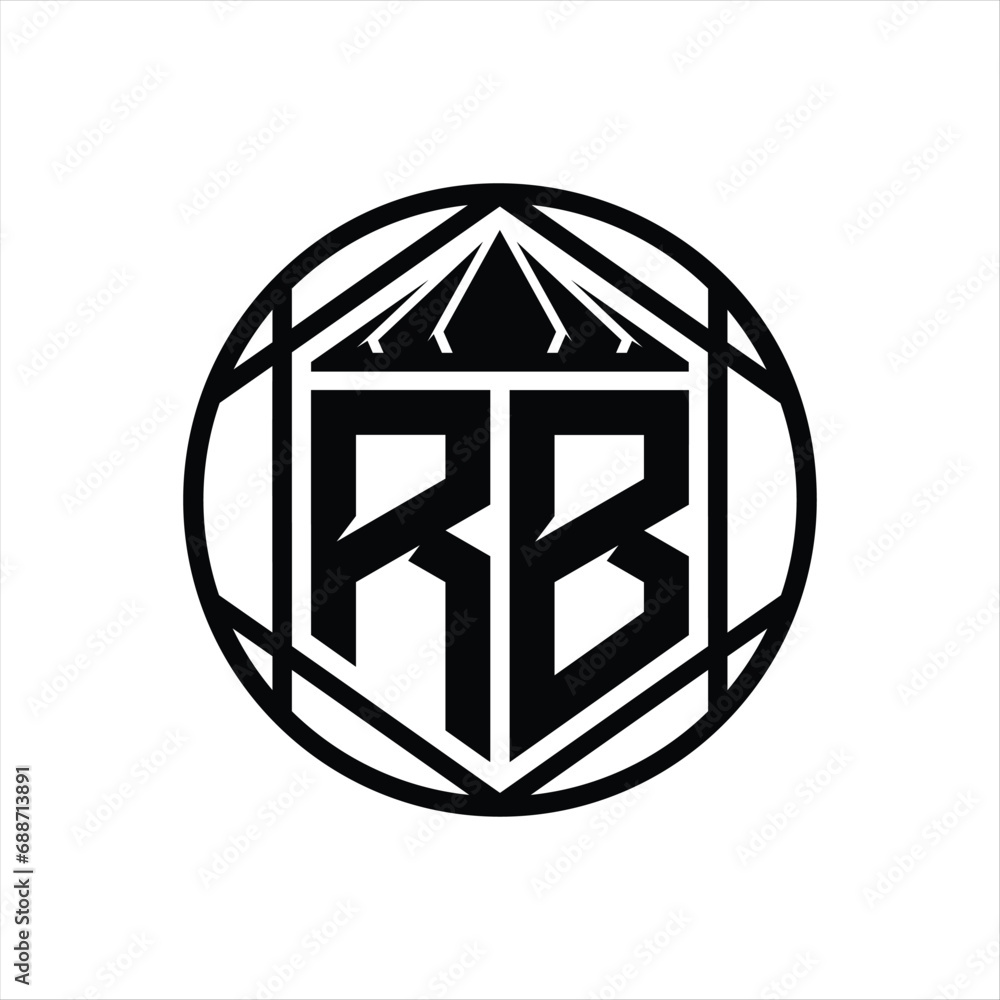 RB Letter Logo monogram hexagon slice crown sharp shield shape isolated circle abstract style design RB Letter Logo monogram hexagon slice crown sharp shield shape isolated circle abstract style design