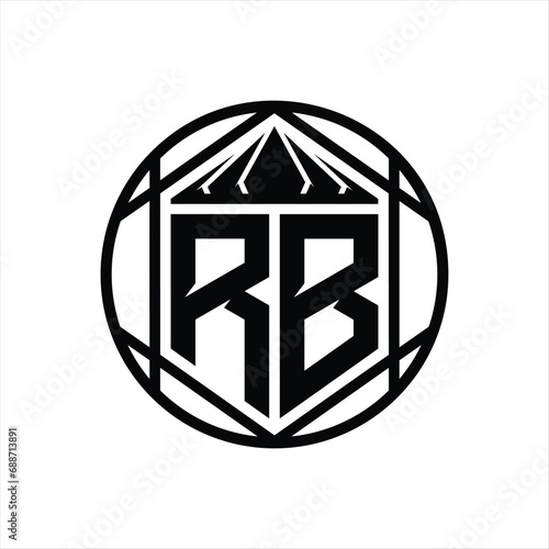 RB Letter Logo monogram hexagon slice crown sharp shield shape isolated circle abstract style design