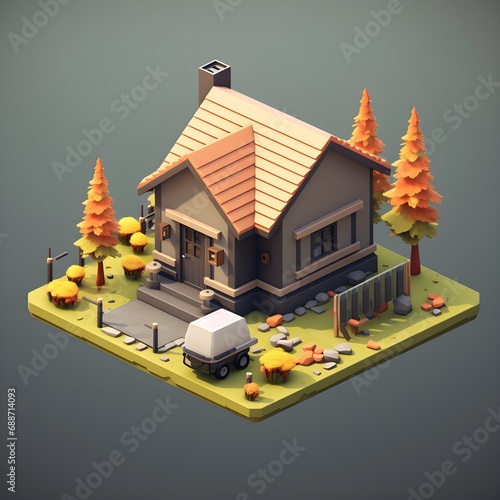 Beautiful 3D Isometric House Illustration