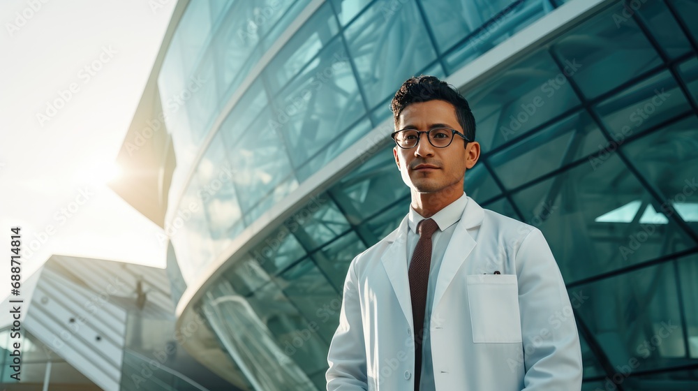 Portrait of a doctor in front of the hospital Portrait of a doctor in front of the hospital
