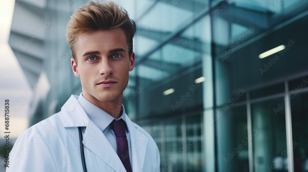 Obraz premium Portrait of a doctor in front of the hospital